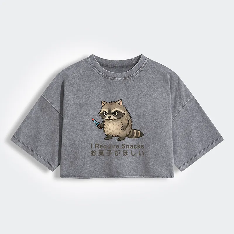 Magmoo Raccoons Need Snacks Funny Women's Washed Crop T-Shirt
