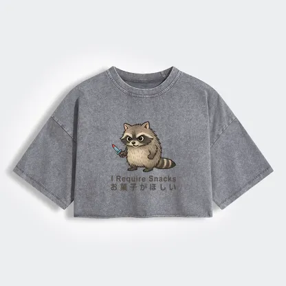 Magmoo Raccoons Need Snacks Funny Women's Washed Crop T-Shirt