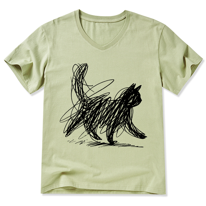 Magmoo Minimalist Cat Art V-Neck Classic T-Shirt
