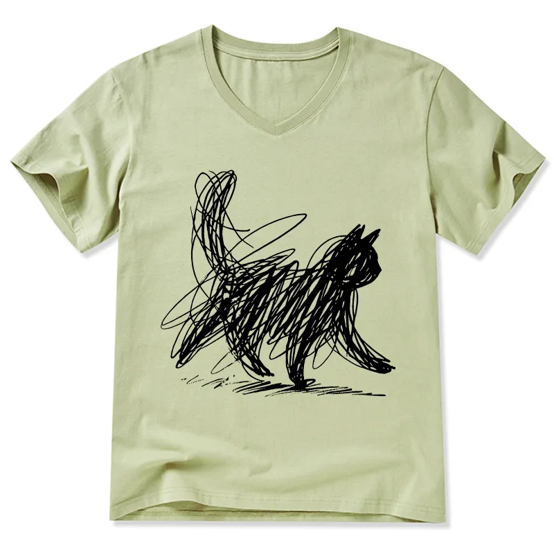 Magmoo Minimalist Cat Art V-Neck Classic T-Shirt