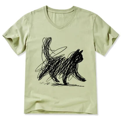 Magmoo Minimalist Cat Art V-Neck Classic T-Shirt