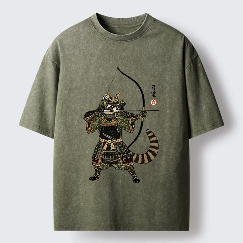 Magmoo Kyudo Raccoon Samurai Washed T-Shirt