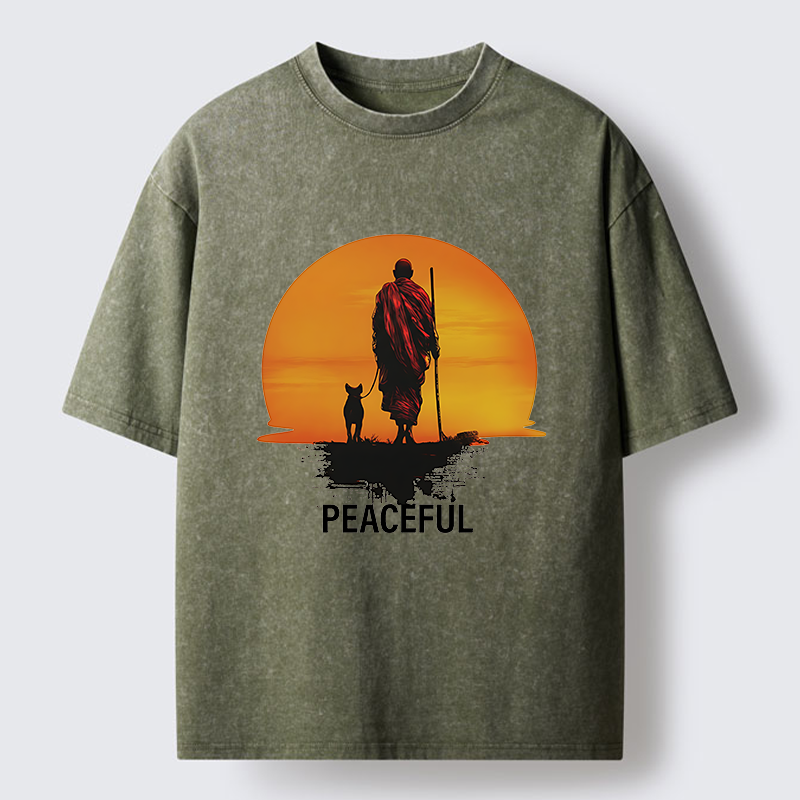 Magmoo Monk Dog And Sun Washed T-Shirt-Magmoo