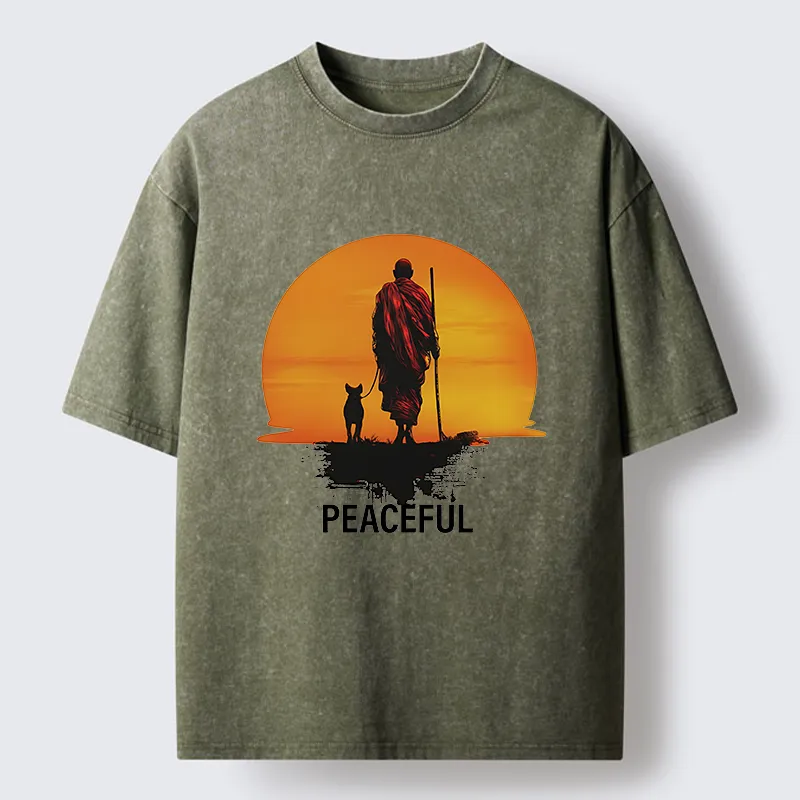Magmoo Monk Dog And Sun Washed T-Shirt-Magmoo