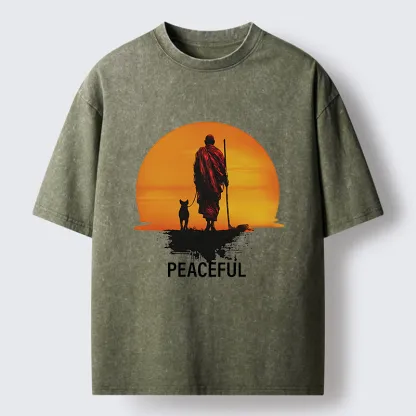 Magmoo Monk Dog And Sun Washed T-Shirt-Magmoo