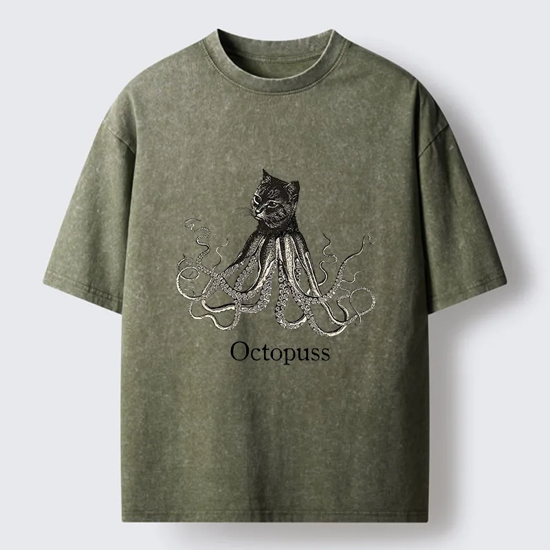 Magmoo Octopus Cat Monster Washed T-Shirt