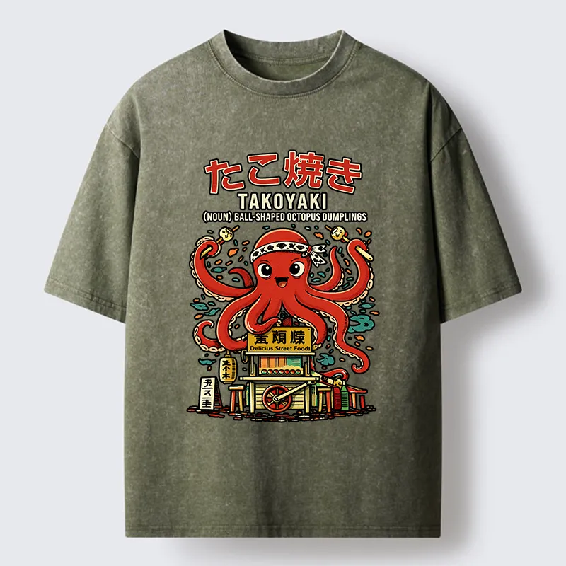 Magmoo Japanese Takoyaki Shop Octopus Washed T-Shirt