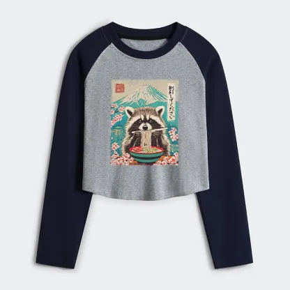 Magmoo Please Give Raccoon A Discount Women's Crop Raglan T-Shirt