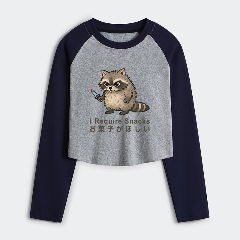 Magmoo Raccoons Need Snacks Funny Women's Crop Raglan T-Shirt
