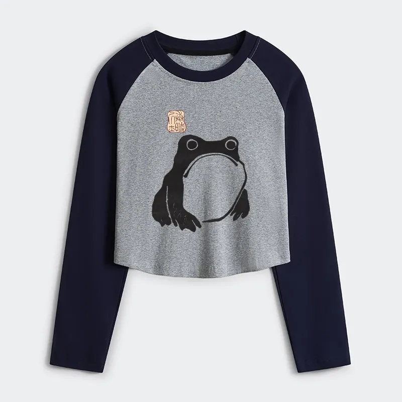 Magmoo Matsumoto Hoji Woodblock Print Frog Women's Crop Raglan T-Shirt