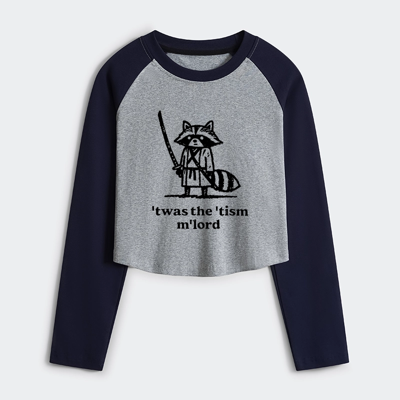 Magmoo Focused Samurai Raccoon Women's Crop Raglan T-Shirt