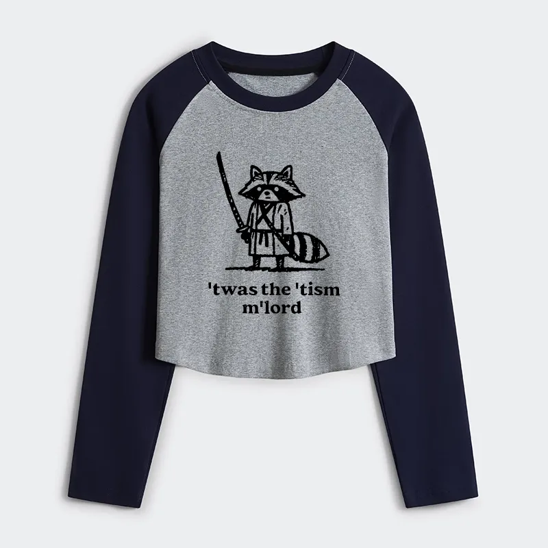Magmoo Focused Samurai Raccoon Women's Crop Raglan T-Shirt