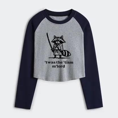 Magmoo Focused Samurai Raccoon Women's Crop Raglan T-Shirt