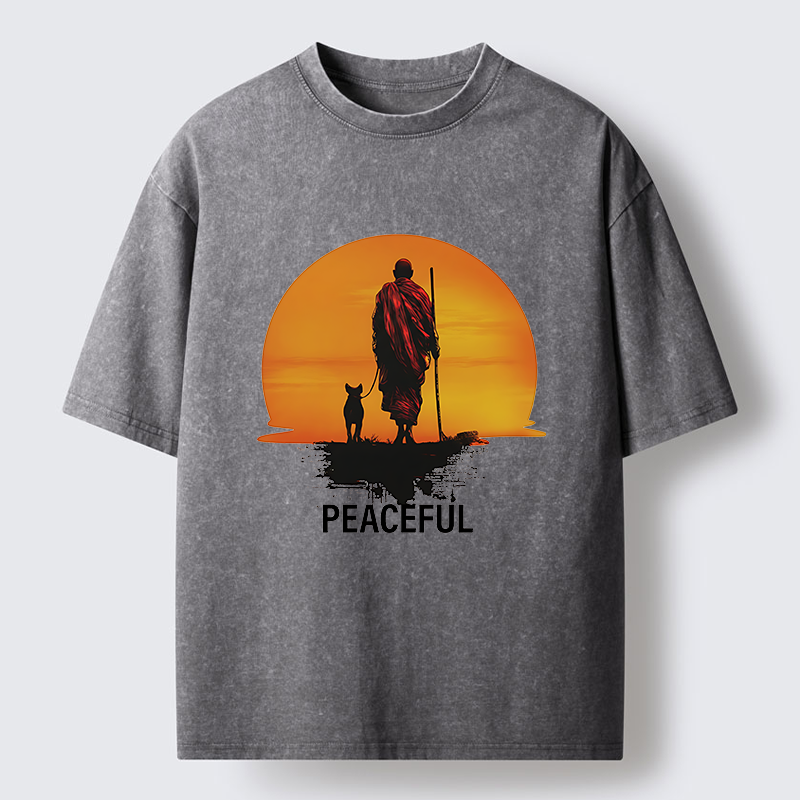 Magmoo Monk Dog And Sun Washed T-Shirt-Magmoo