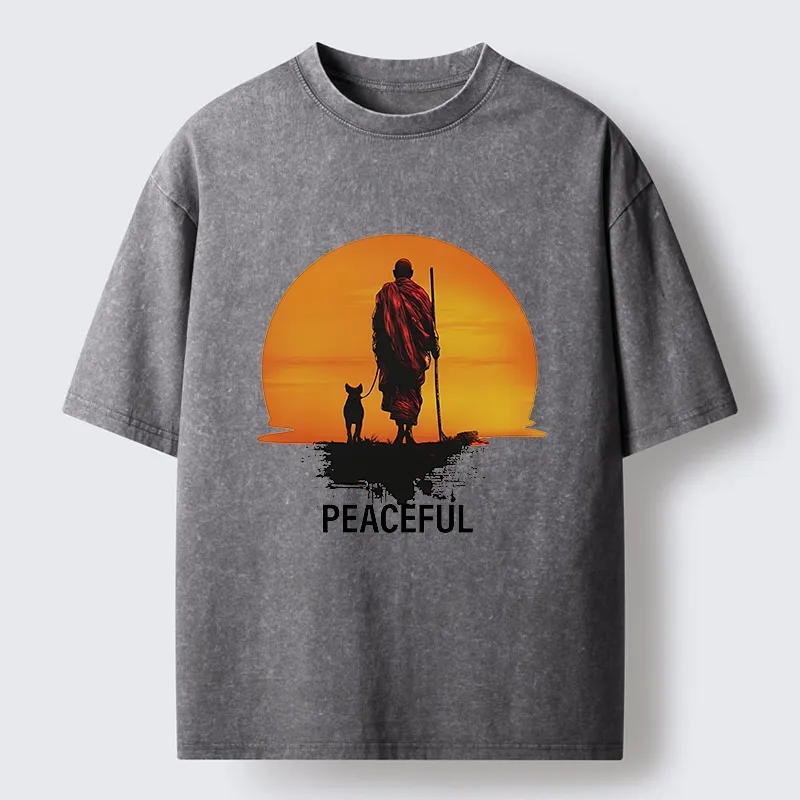 Magmoo Monk Dog And Sun Washed T-Shirt-Magmoo