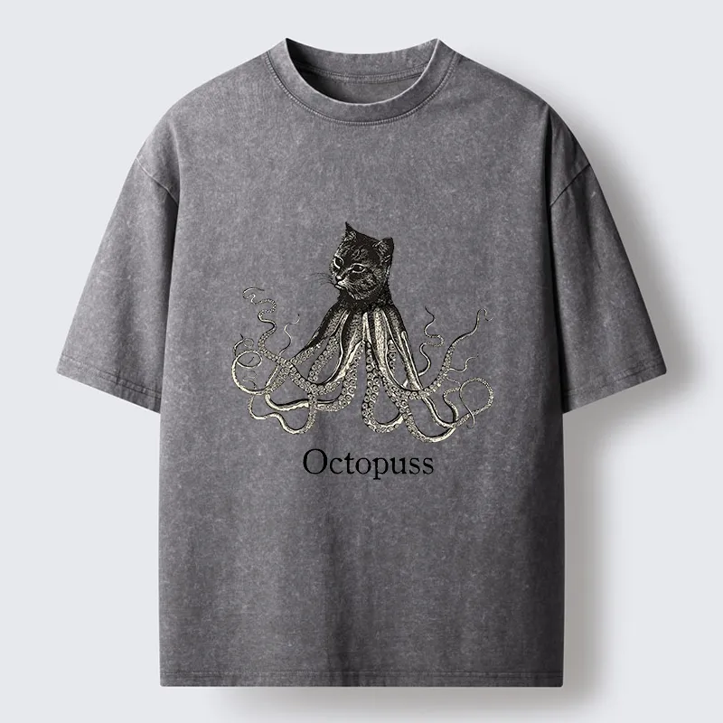 Magmoo Octopus Cat Monster Washed T-Shirt