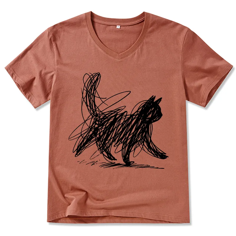 Magmoo Minimalist Cat Art V-Neck Classic T-Shirt