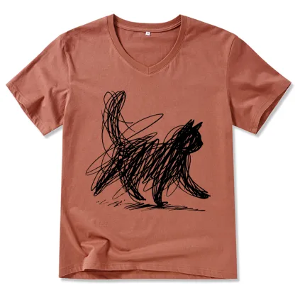 Magmoo Minimalist Cat Art V-Neck Classic T-Shirt