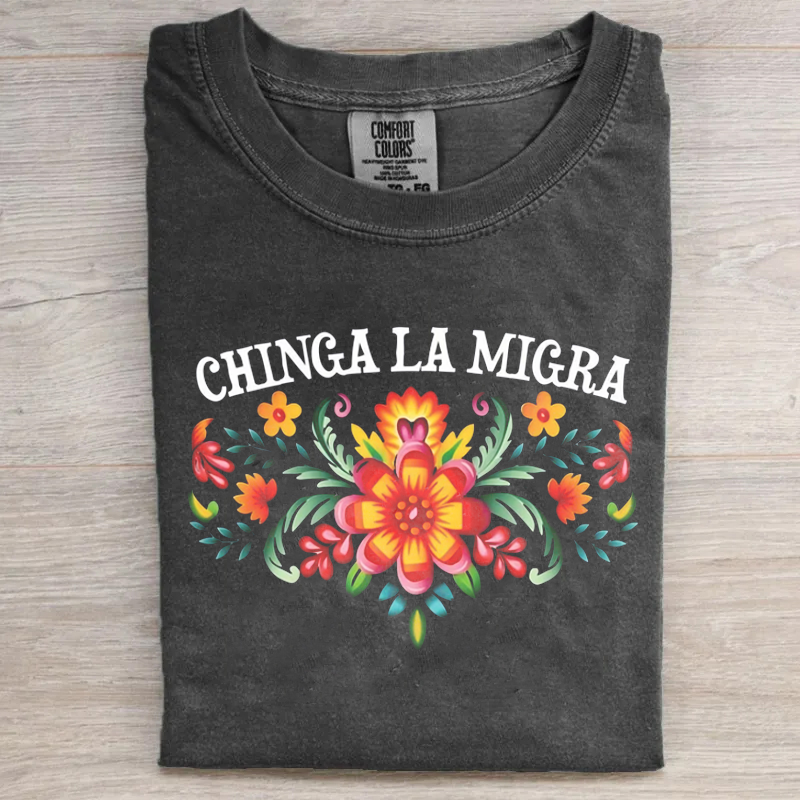 Chinga La Migra Floral T-shirt-Magmoo