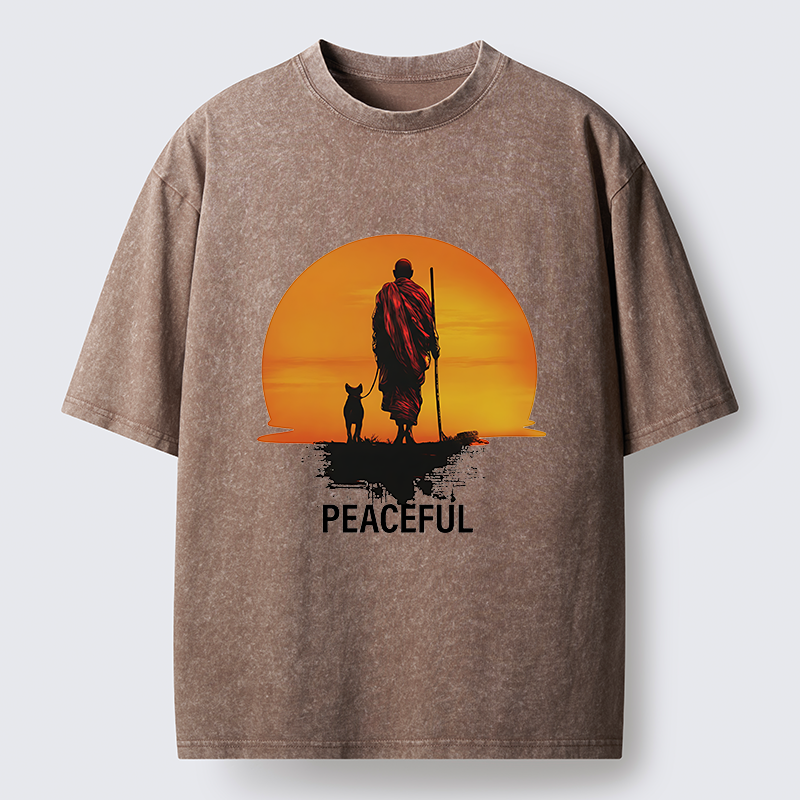 Magmoo Monk Dog And Sun Washed T-Shirt-Magmoo