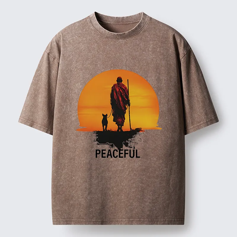 Magmoo Monk Dog And Sun Washed T-Shirt-Magmoo