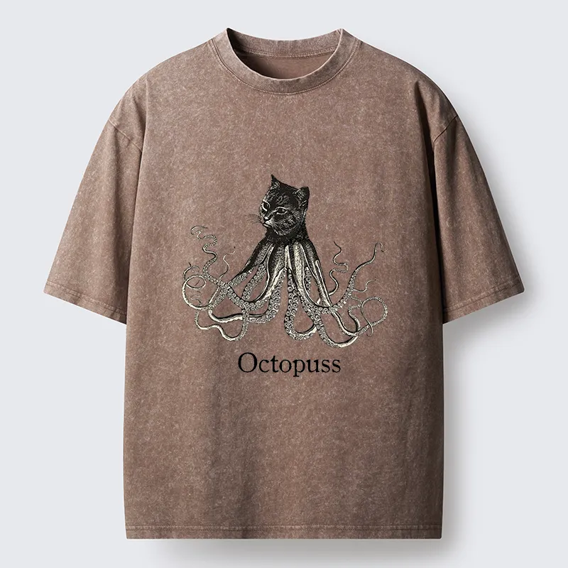 Magmoo Octopus Cat Monster Washed T-Shirt