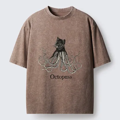 Magmoo Octopus Cat Monster Washed T-Shirt