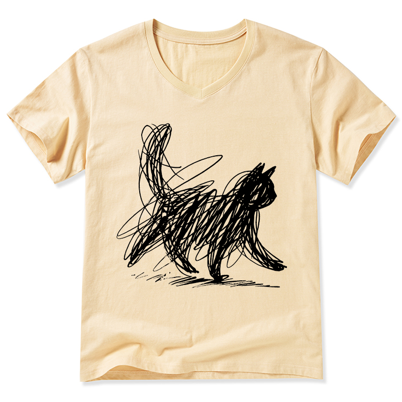 Magmoo Minimalist Cat Art V-Neck Classic T-Shirt