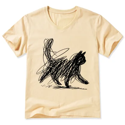 Magmoo Minimalist Cat Art V-Neck Classic T-Shirt