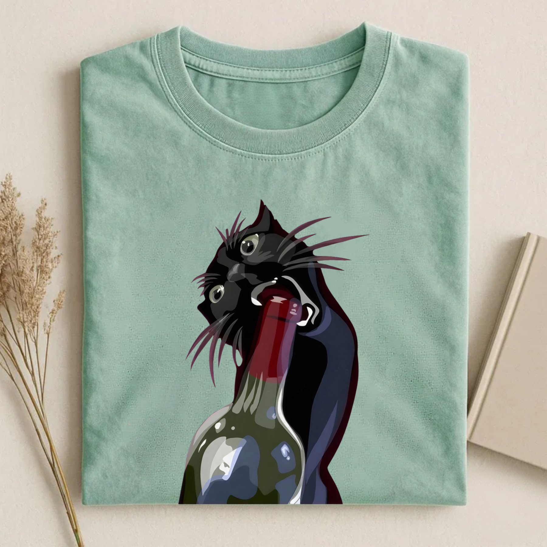 Magmoo Drunk Black Cat Retro T-shirt