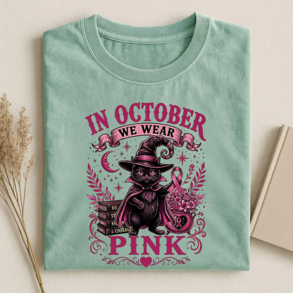 Magmoo Witch Cat Breast Cancer Awareness T-shirt