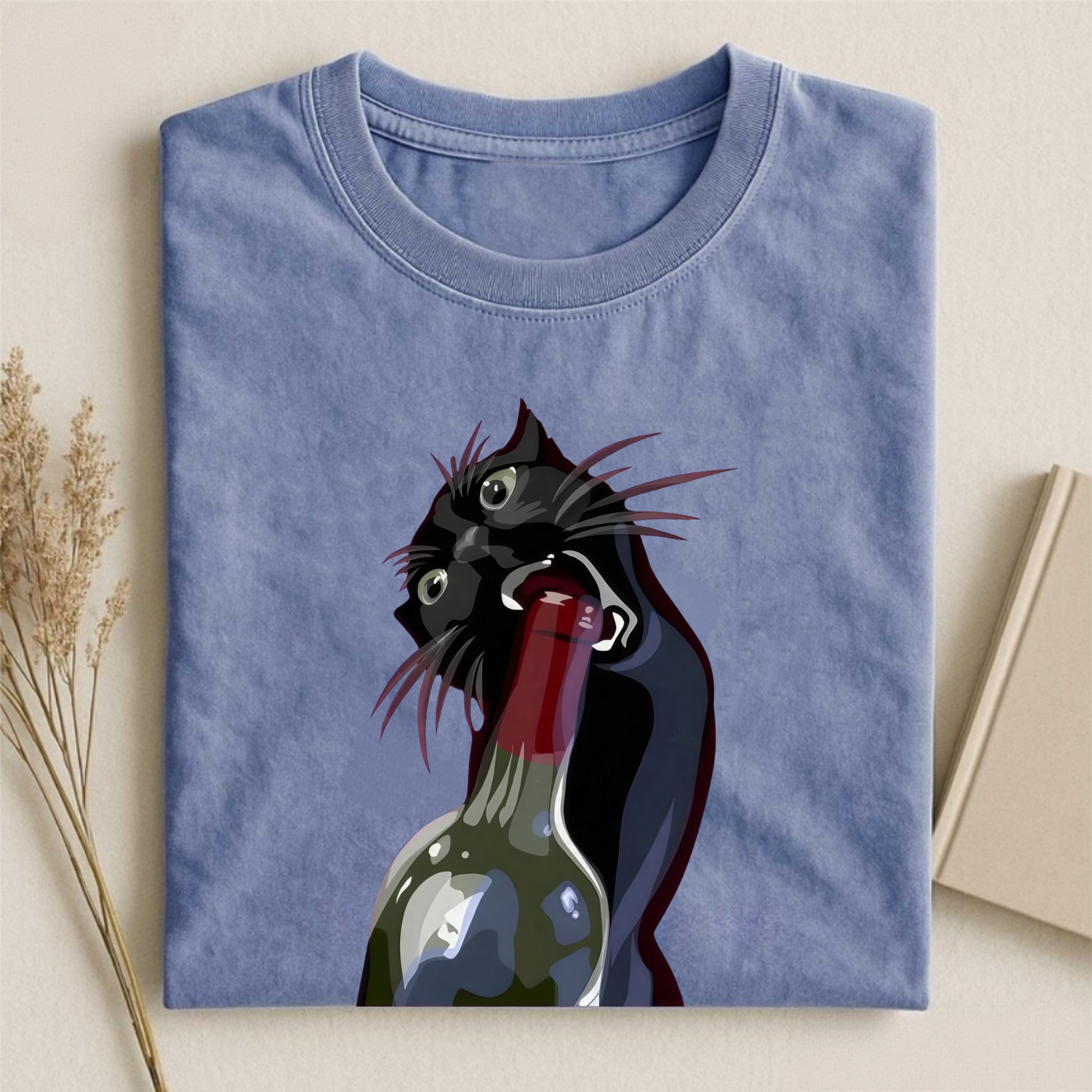Magmoo Drunk Black Cat Retro T-shirt