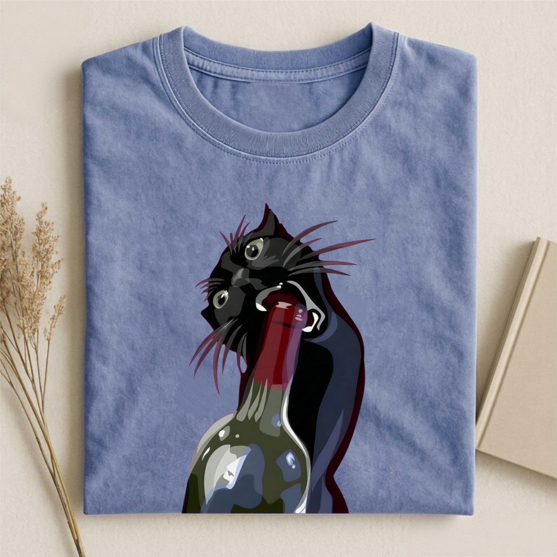 Magmoo Drunk Black Cat Retro T-shirt