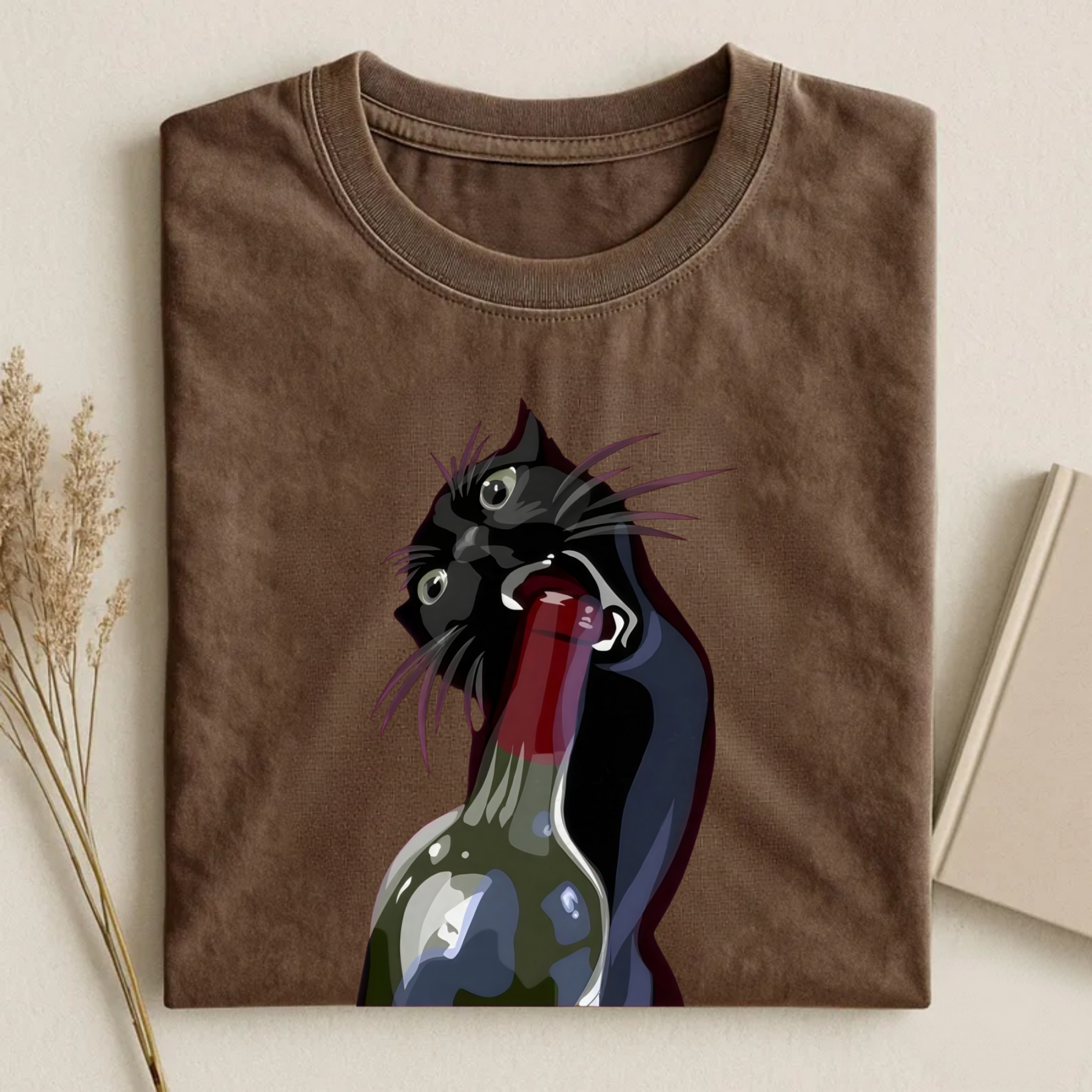 Magmoo Drunk Black Cat Retro T-shirt