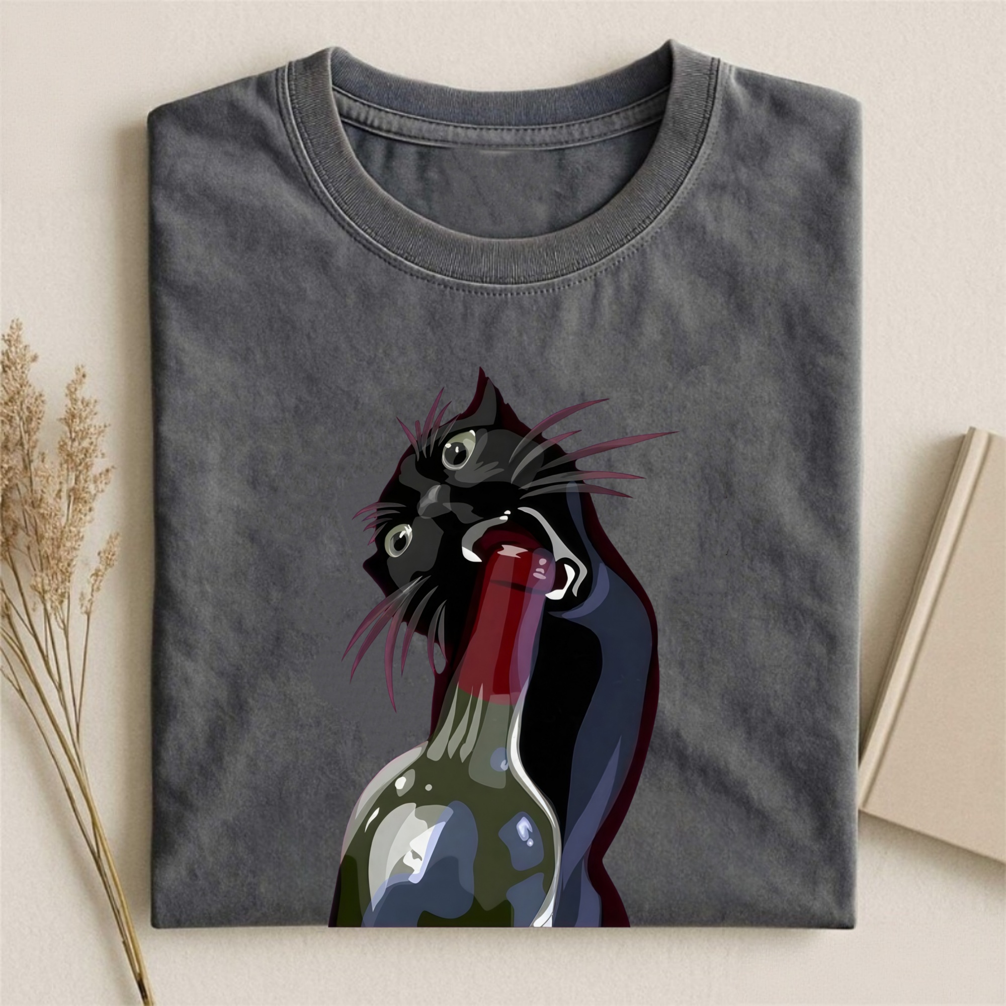 Magmoo Drunk Black Cat Retro T-shirt