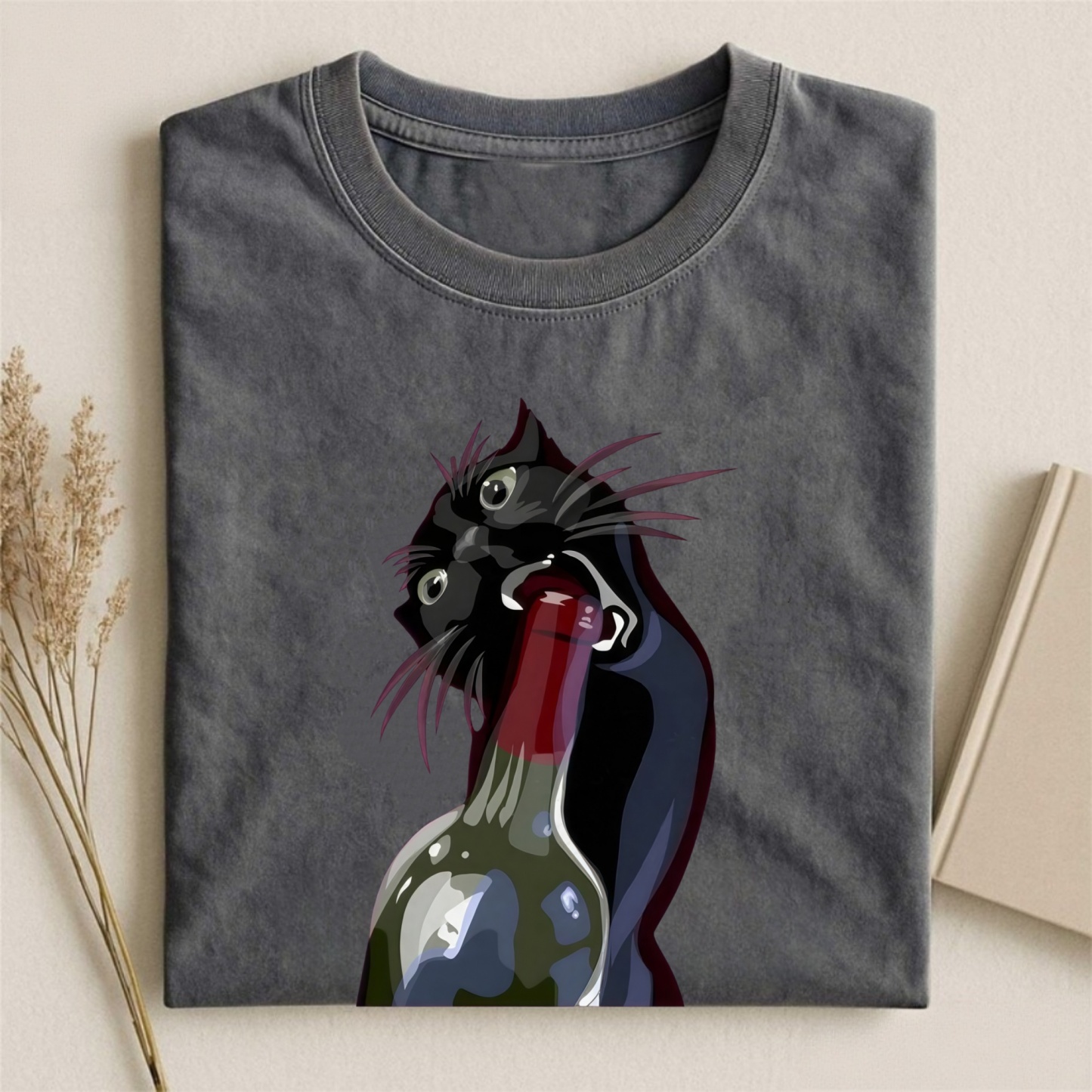 Magmoo Drunk Black Cat Retro T-shirt