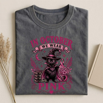 Magmoo Witch Cat Breast Cancer Awareness T-shirt