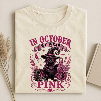 Magmoo Witch Cat Breast Cancer Awareness T-shirt