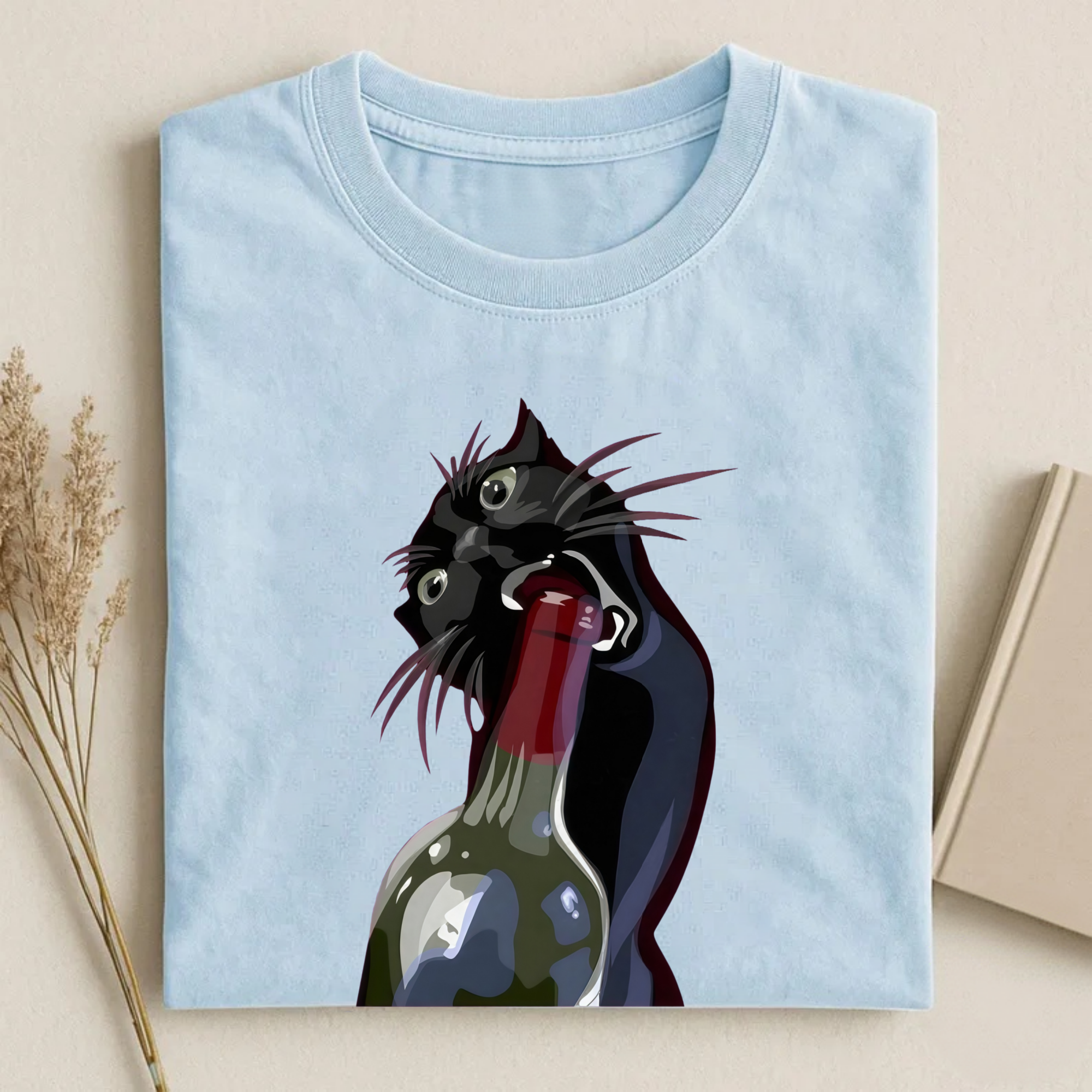 Magmoo Drunk Black Cat Retro T-shirt