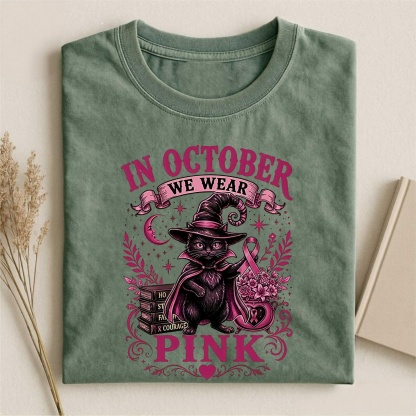 Magmoo Witch Cat Breast Cancer Awareness T-shirt