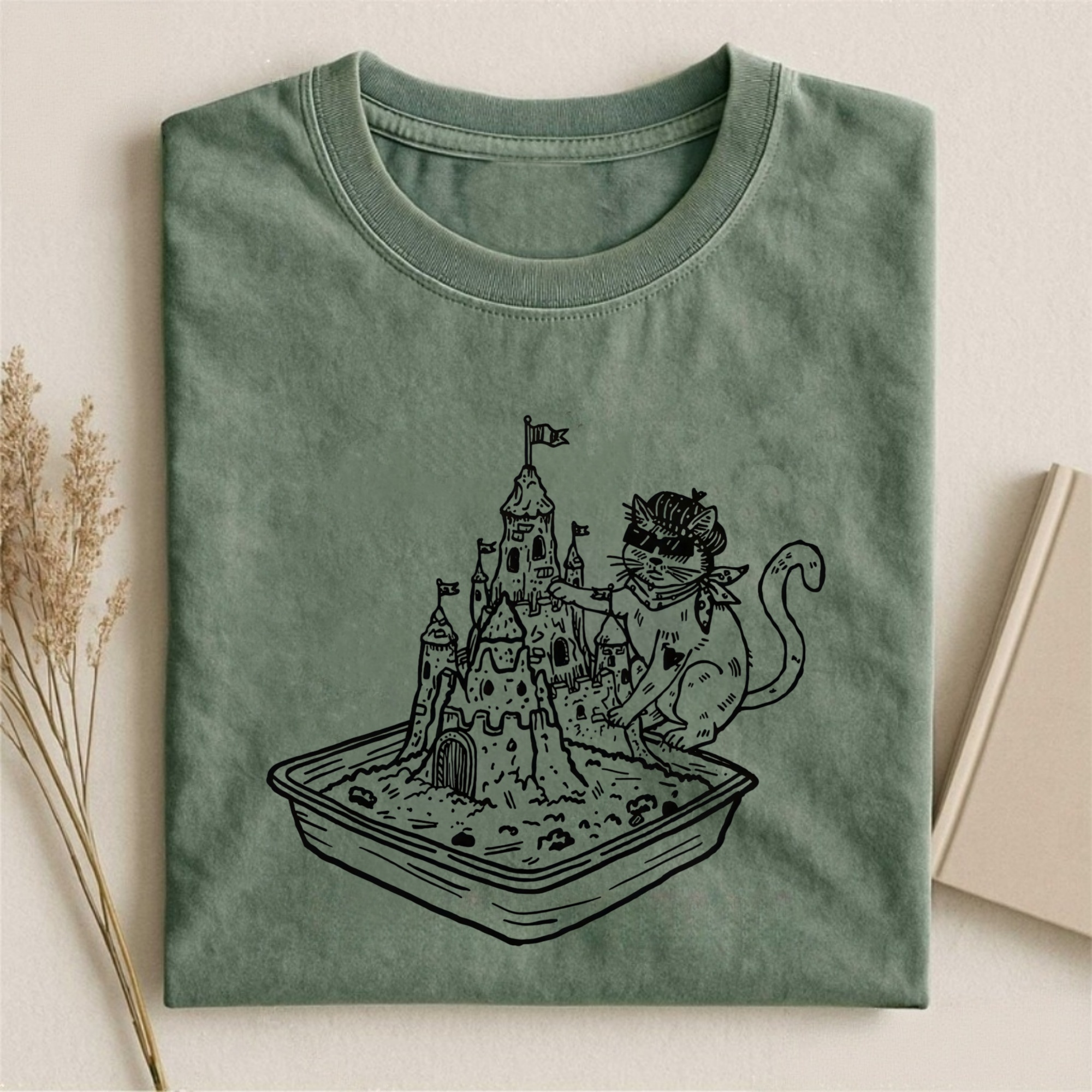 Magmoo Sunglasses Kitty Sand Castle Litter Box T-shirt