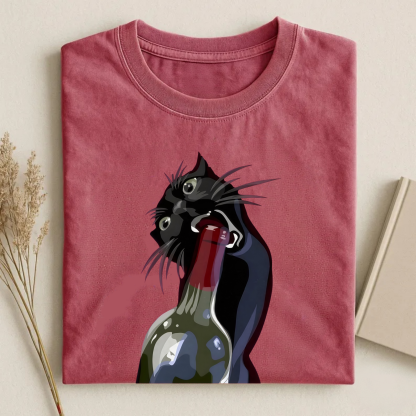 Magmoo Drunk Black Cat Retro T-shirt
