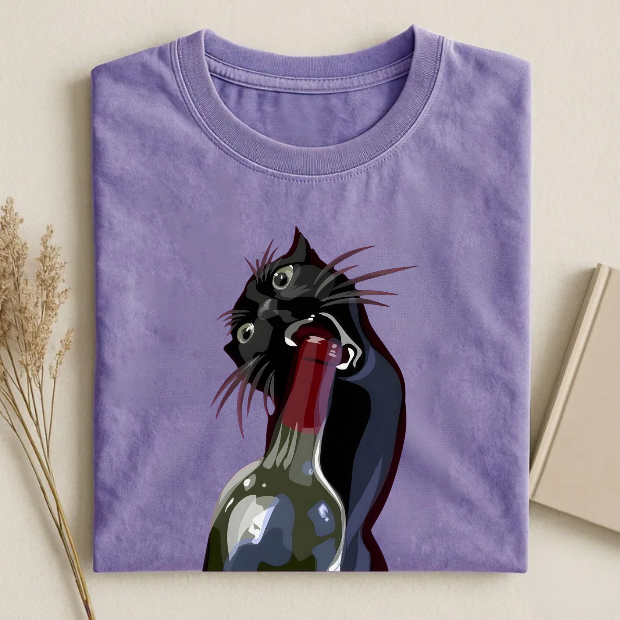 Magmoo Drunk Black Cat Retro T-shirt