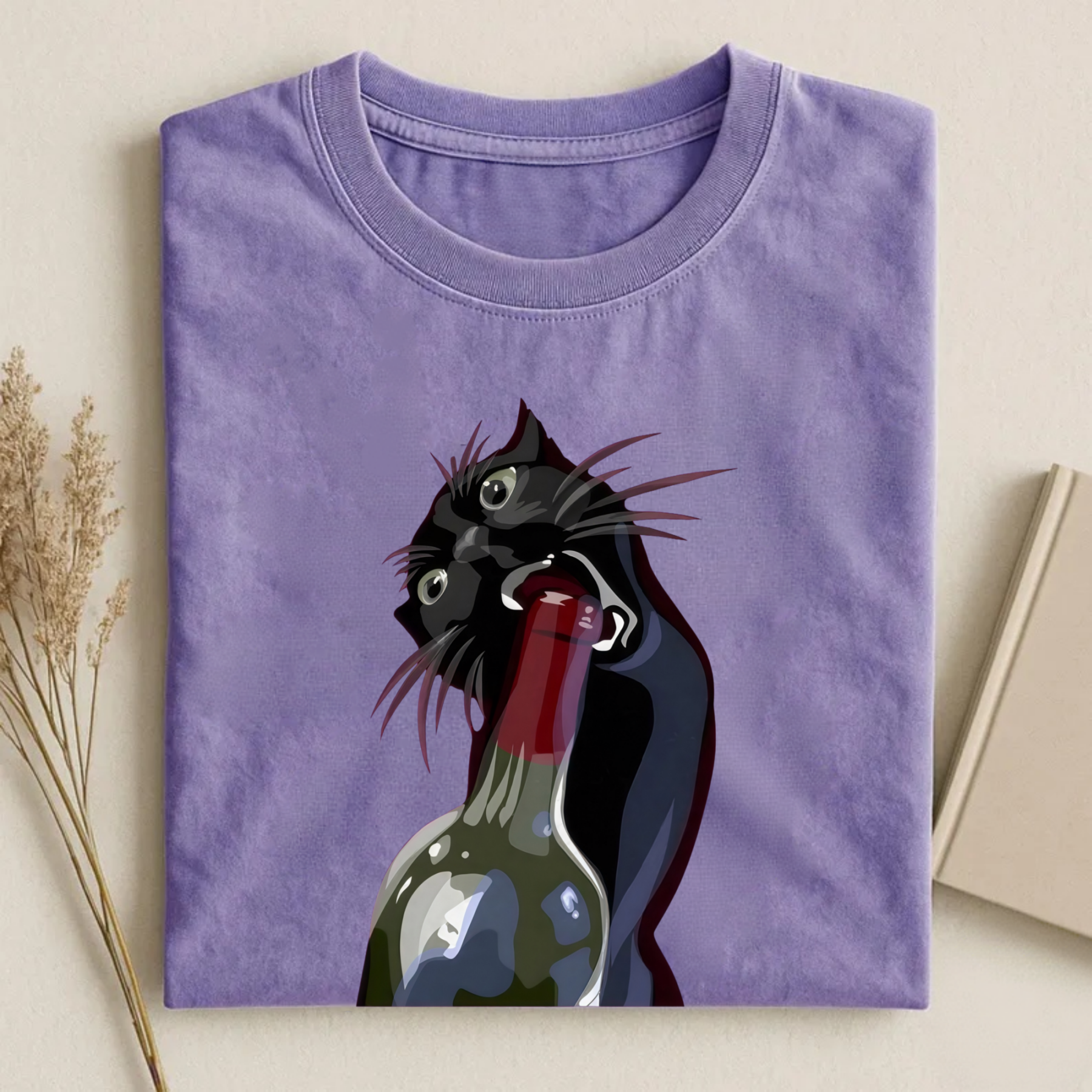 Magmoo Drunk Black Cat Retro T-shirt