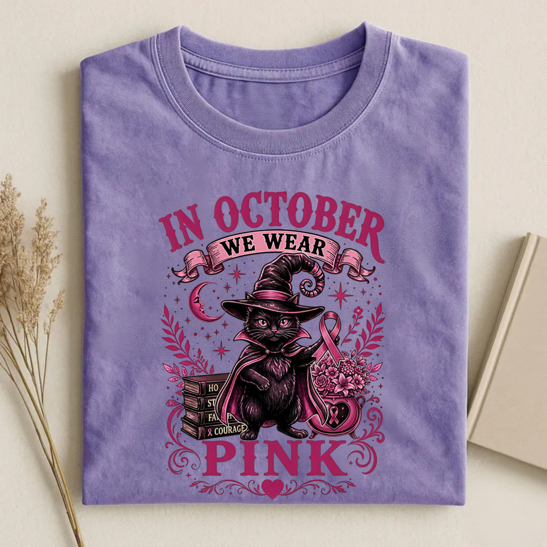 Magmoo Witch Cat Breast Cancer Awareness T-shirt