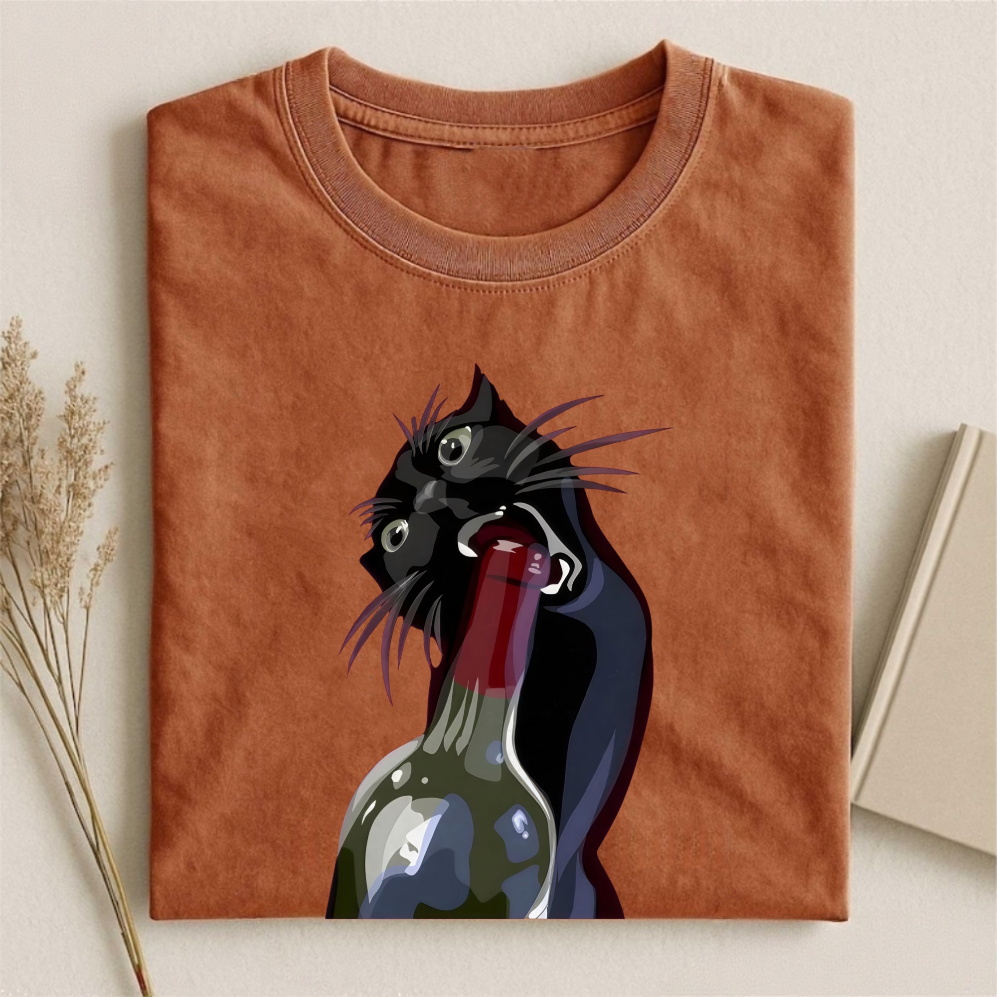 Magmoo Drunk Black Cat Retro T-shirt