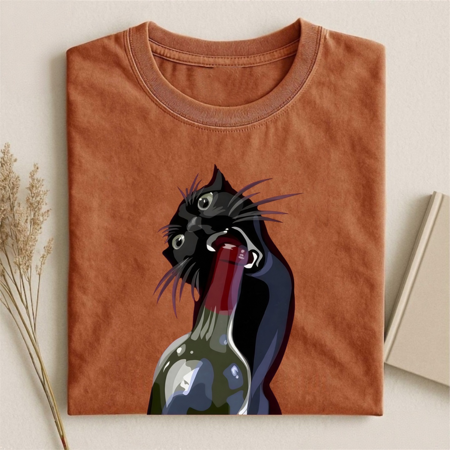 Magmoo Drunk Black Cat Retro T-shirt