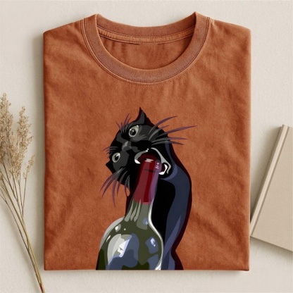 Magmoo Drunk Black Cat Retro T-shirt