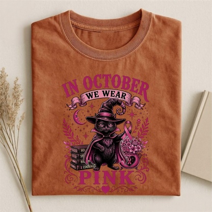 Magmoo Witch Cat Breast Cancer Awareness T-shirt