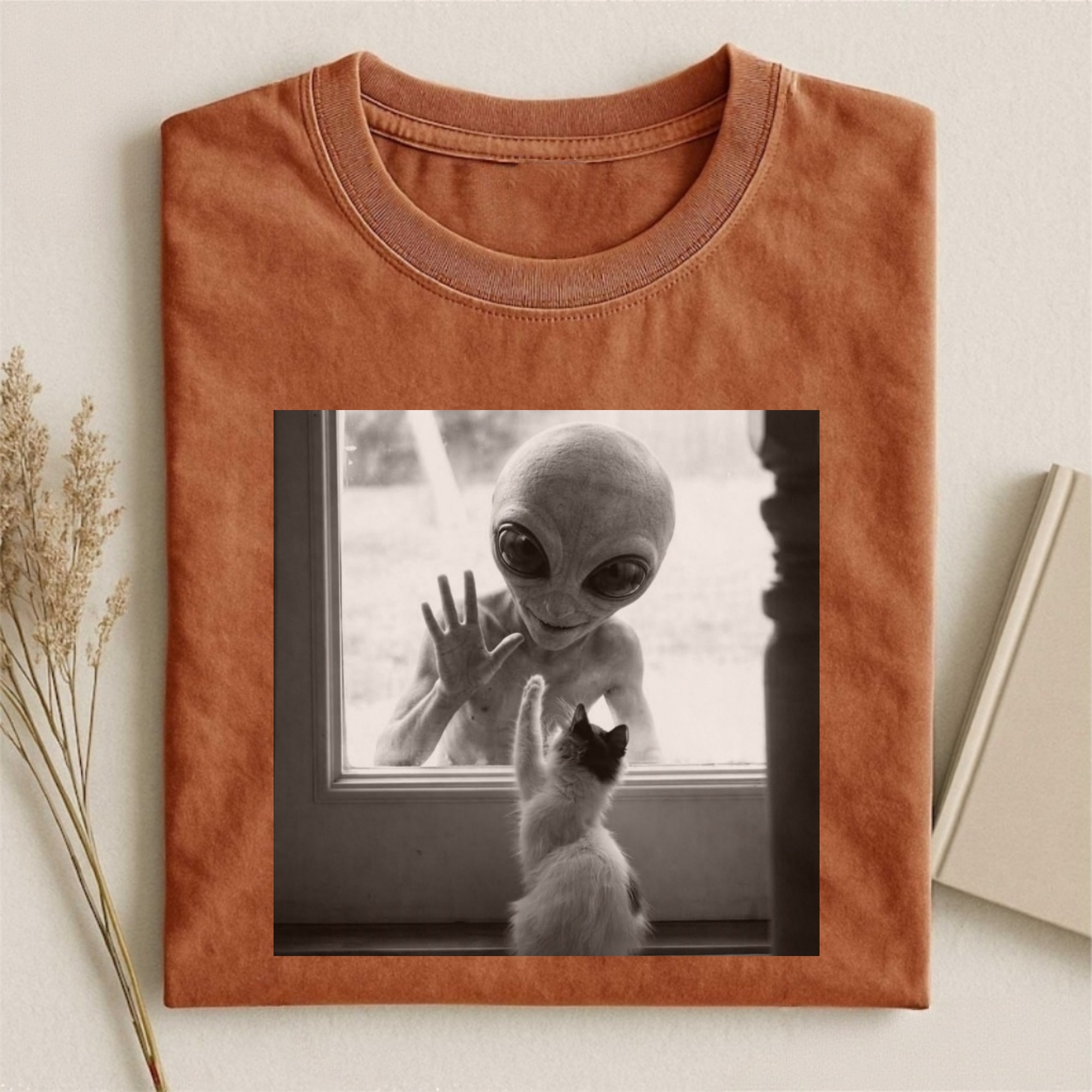 Magmoo Alien Cat Window Hi‑Five T-shirt